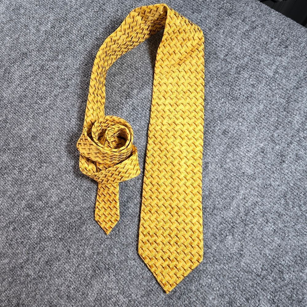 Ermenegildo Zegna Silk Tie Yellow Geometric Designer Necktie Italy - Picture 1 of 7